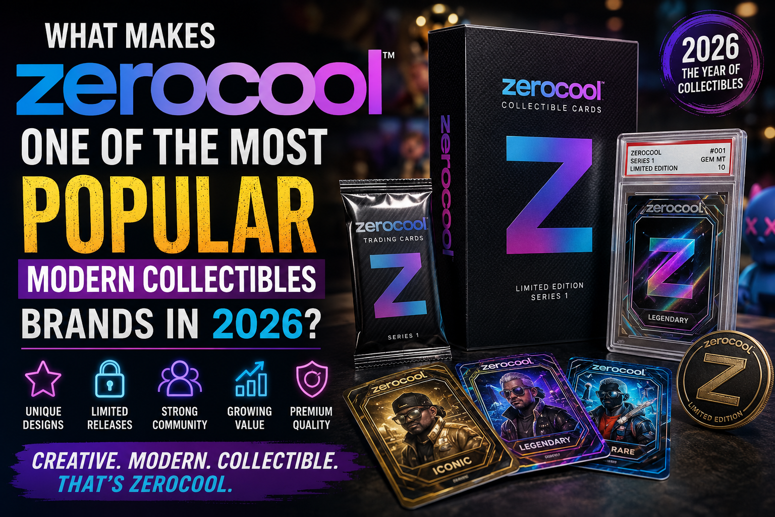 zerocool collectibles trading cards showing why it is one of the most popular modern collectibles brands in 2026 with unique designs and limited releases.