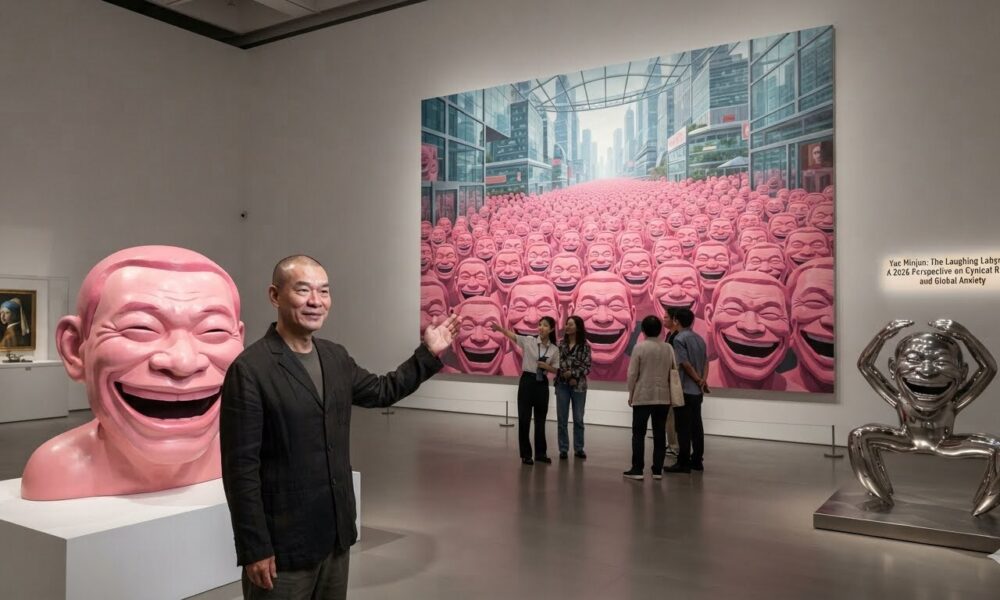 "Yue Minjun contemporary Chinese art featuring his iconic laughing self portrait style that explores modern Chinese culture, identity, and artistic expression."