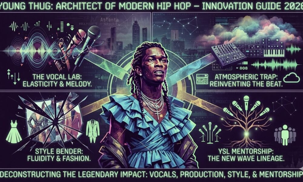Young Thug performing on stage during a live hip hop concert, showcasing the creative style and musical innovation that made him one of the most influential artists in modern hip hop.