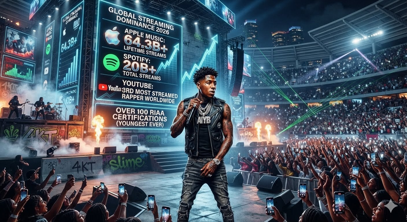 YoungBoy NBA performing on stage during a live concert, highlighting why he is one of the most streamed rappers in the world with millions of loyal fans and chart topping music.